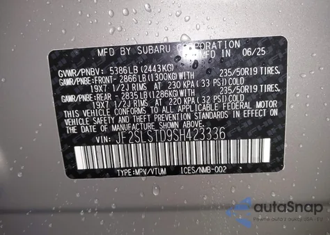 2025 Subaru Forester Hybrid Touring z USA, uszkodzony, nr VIN JF2SLSTD9SH423336